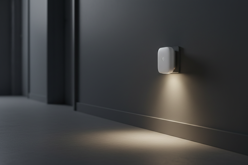 Axion Glow Night Light – soft warm motion-activated glow in a dark modern hallway